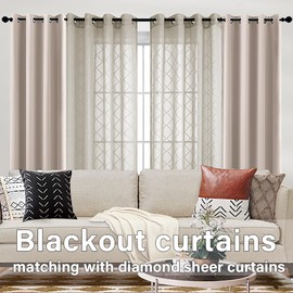 KOUFALL Brown Sheer Curtains for Living Room Classics Embroidered Wavy Diamond 96 Long Window Curtains Linen Look Affordable Bight Eye Let Grommet Sheer Window Drapes for Bedroom Set of 2 Panel