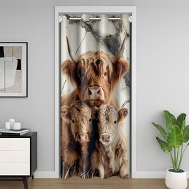 jejeloiu Highland Cow Door Curtain for Doorway Privacy 1 Panel, 42"x84" for Kids Boys Girls Teens Grey Marble 30%-50% Blackout Curtain Western Decor Window Treatments