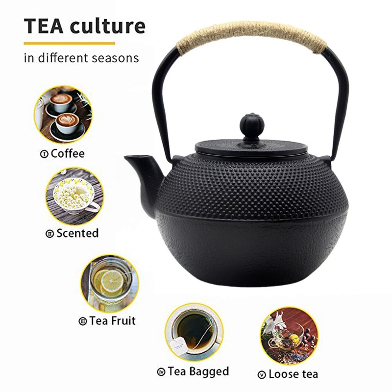 YJX 40.6 fl oz Cast Iron Teapot Set, Japanese Tetsubin