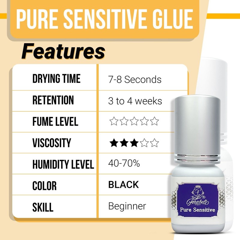 FORABELI PURE SENSITIVE Eyelash Extension Glue - No Fume Adhesive/Lash
