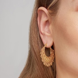 MORGAN & PAIGE Bronze 18K Yellow Gold Plated Indian Earrings for Women - Chandbali Gold Hoop Earrings Indian Jewelry, Heart Chandelier Boho Earrings for Women Hypoallergenic Earrings 1.5"