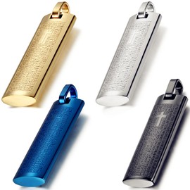 Flongo 4 Piece Gold and Silver Stainless Steel Pendant Necklace Blue English Bible Lords Prayer Cross Vintage Men, 54 cm Chain