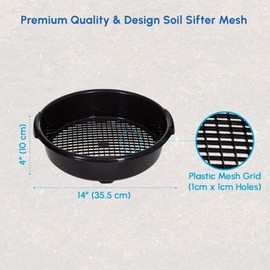 Garden Sieve Riddle Large Plastic Round -Riddler Soil Sifter Mesh - Premium Quality Riddle Sieve Mesh Soil Sifter Hand Tool (Black)