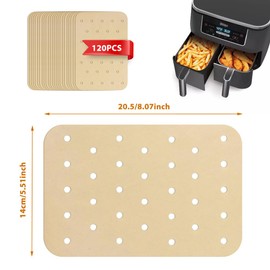 CENSIVI 120 Pcs Air Fryer Paper Liners - Disposable Airfryer Liners Unbleached Perforated Parchment Paper Baking Liners Non-Stick Square Greaseproof Air Fryer Parchment Paper Liners