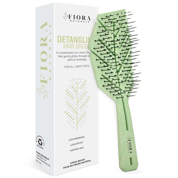 Fiora Naturals Hair Detangling Brush -100% Bio-Friendly Detangler hair brush w/Ultra-soft Bristles- Glide Through Tangles with Ease - For Curly, Stright, Women, Men, Kids, Toddlers, Wet and Dry Hair