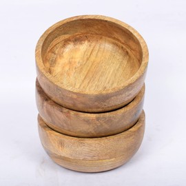 Samhita Mango Wood Round Bowl Set of 3 Perfect for Dips Sauce, Nuts, Appetizers, Desserts,. Looks Absolutey Beautiful with Your Kitchen Setting. (12.7cm x 12.7cm x 5.08cm)