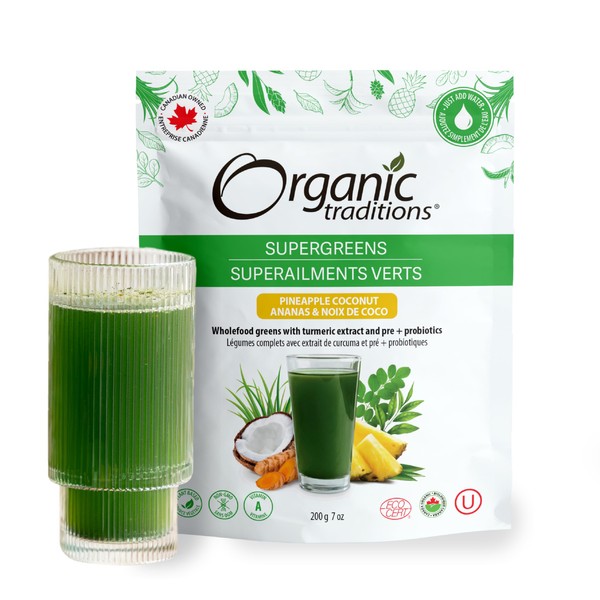 Organic Traditions Super Greens Superfood Powder with Turmeric, Pineapple Coconut