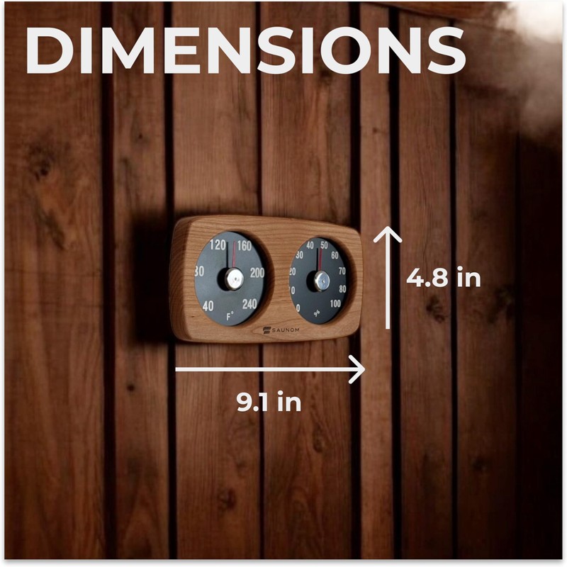 Premium Wooden Sauna Thermometer & Hygrometer - Large Numbers, Durable