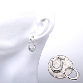 Joseph Brothers Sterling Silver Chunky Oval Hoop Earrings for Women, White Gold Plated