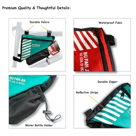 Bike Frame Bag With Bottle Holder- Waterproof Cycling Wallet- Multifunctional Bicycle Triangle Pouch for Road & Mountain Bikes - Bike Drinks Holder Pouch Cycling Accessories Bike Gadgets (Teal Green)