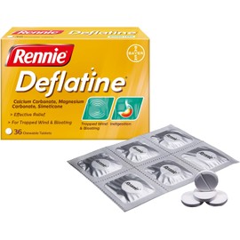 Rennie Deflatine, Trapped Wind and Bloating Tablets, Fast and Effective Heartburn Relief and Indigestion Relief, Sugar Free Mint, 1 Pack of 36 Tablets