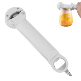Multifunctional Magnetic Can Opener, Stainless Steel Retractable Magnet Bottle Cap Opener Jar Lid Gripper Kitchen Supplies for Weak Hands Elders (Gray White)