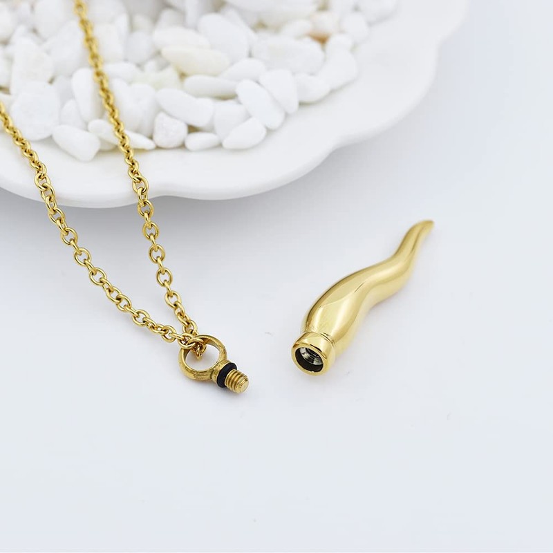 Italian Horn Cremation Jewelry for Ashes Stainless Steel Pepper Cremation