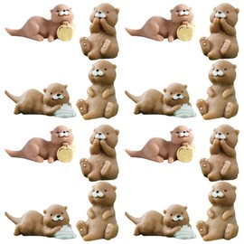 Vaguelly Pack of 16 Miniature Otter Figures Made of Resin - Cute Decoration for Micro Landscapes, Mini Gardens and Table Decorations