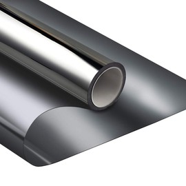 WPCTEV Window Film One Way Mirror Film Daytime Privacy Static Non-Adhesive Decorative Heat Control Anti UV Window Tint for Home and Office Black Silver 6 Mil 17.5 Inch x 6.5 Feet