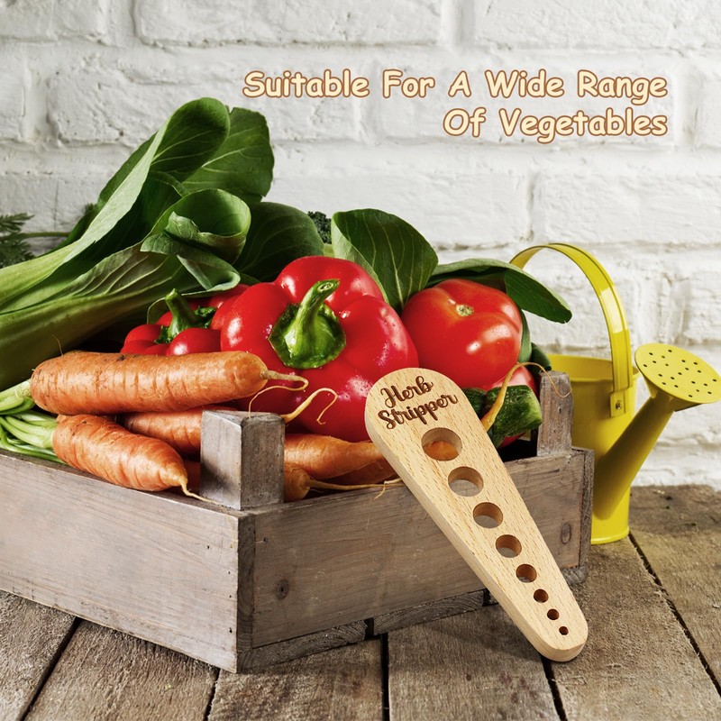 Herb Stripper Wooden Vegetable Leaf Remover Rustic Safe Kitchen Tool