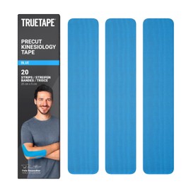 TRUETAPE Basic Kinesiotapes, Pre-Cut, 20 Strips Kinesiology Tape (25 cm x 5 cm), Waterproof & Elastic Kinesiotape, High Elasticity, Skin-Friendly Sports Tapes, Blue