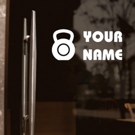 Customized Gym Decal with Kettlebell Painting - Individual Name Fitness Center Decals with Kettlebell - Gym Vinyl Decals Name with Kettlebell Drawing