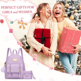 KKXIU 3pcs Fashion Small Synthetic Leather Backpack Purse Cute Mini Bookbag for Women and Girls, Purple, Fashion