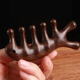 Solid Wood Scalp Gua Sha, Facial & Full Body Massage Gua Sha Comb, Wooden Acupressure Stick - WFG38DY / 원목 두피괄사 얼굴 전신 마사지 괄사빗 나무 지압봉-WFG38DY