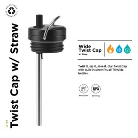 Klean Kanteen TKWide Twist Cap with Straw Black Christmas Gift Ideas for Mom Dad Men Women Reusable Christmas Gift