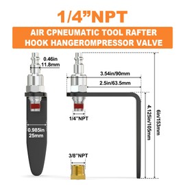 GASHER Pneumatic Tool Rafter Hook Hanger With 1/4" & 3/8" Brass Bushing, Easy Install Hooks L Shaped Hook For Air Nailer, Air Blow Gun 2Pcs