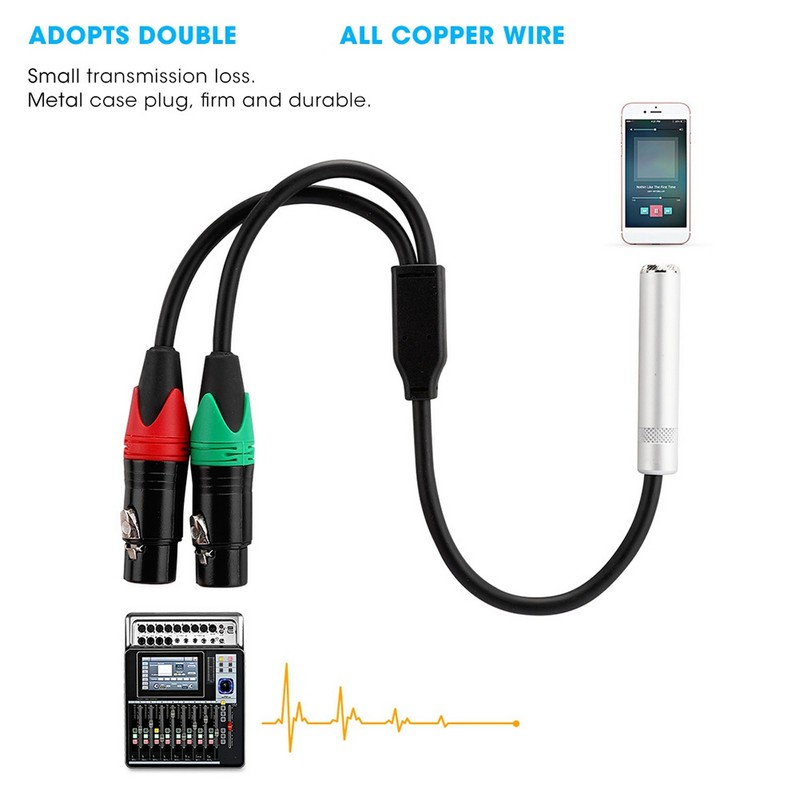0.3M 24AWG Pure Copper Double Shield 6.35 Female to Dual