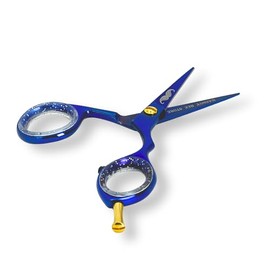 Massive Bee Store Rounded-Tip Trimming Scissors for Men – Stainless Steel High Carbon Beard, Mustache, and Ear Hair Grooming Scissor (Blue (Pointy-Tip))