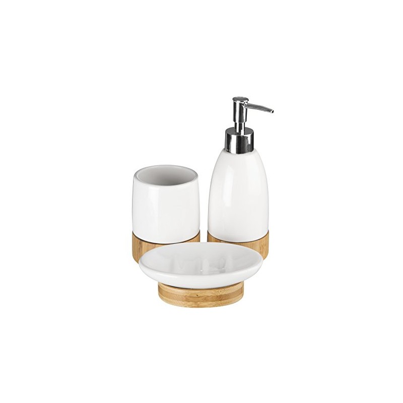 Premier Housewares Earth Bathroom Set-White/Bamboo-3 Piece, Dolomite, 20 x 21