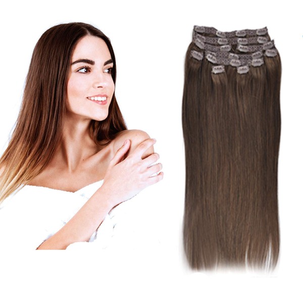 35 cm-55cm Clip-In Hair Extensions, 100 % Remy Real Human Hair Smooth, 10-Piece Set