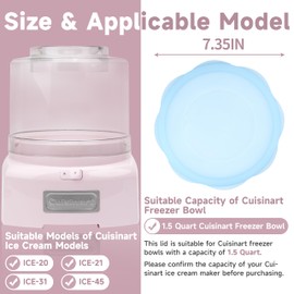 Silicone Lids for Cuisinart 1-1/2-Quart Freezer Bowl, 2 Pack Reusable Covers for Cuisinart lce Cream Maker, Dishwasher, Microwave & Freezer Safe, Kitchen Accessory