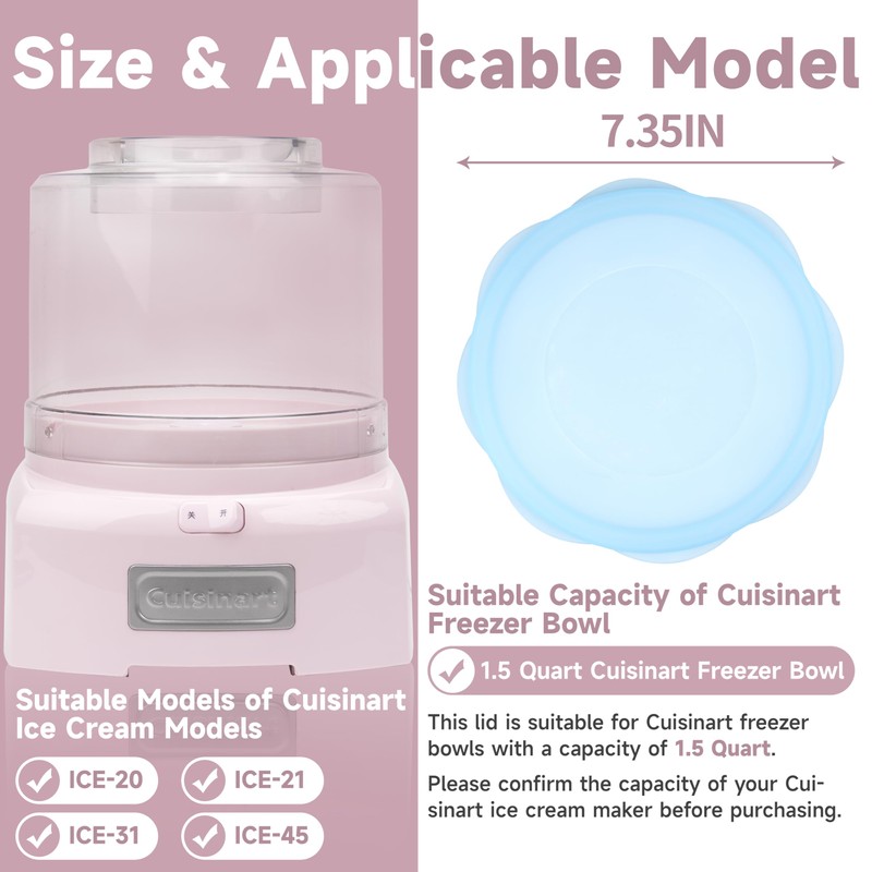 Silicone Lids for Cuisinart 1-1/2-Quart Freezer Bowl, 2 Pack Reusable