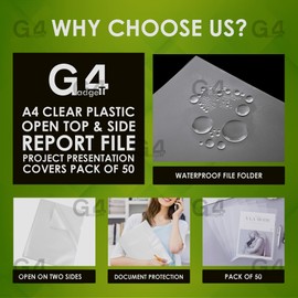 Heavy Duty A4 Clear Plastic Open Top & Side Report File Project Presentation Covers Pack of 50