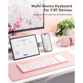 Samsers Foldable Bluetooth Keyboard with Touchpad, Full-Size Wireless Portable Travel Folding Keyboard for iOS Android Windows Mac OS, Support 3 Devices (BT5.1 x 3), Pink