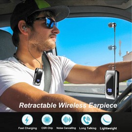 Retractable Wireless Headset Headphone Stereo Earphone V5.0 Noise Cancelling Mic Clip on Earpiece Comfortable HandsFree Headset 20Hrs Talking Time Sports Business Trucker Driver Earbud