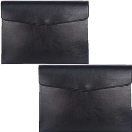 2 Pcs File Folder Organizer PU Leather File Jackets Document Holder Project Pockets Closure Button and Inner Bag for A4 Letter Size Paper (33cm*24cm,Black)