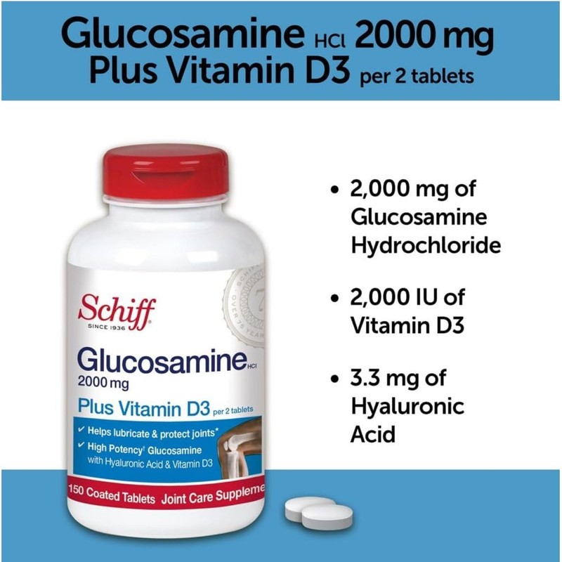 Schiff Glucosamine 2000mg with Vitamin D3 and Hyaluronic Acid, 150