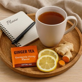 Ginger Tea Turmeric Honey Flavor 20 Instant Sachets - Natural Turmeric Earthy Spicy Sharp Taste - Caffeine Free Gluten Free 12.70 oz Total