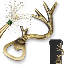 LULLEA Deer Antlers Beer Bottle Opener, Deer Gifts for Hunters, Christmas Gifts Father's Day Gifts, Unique Stag Gifts for Men Women, Bronze Beer Opener with Bag