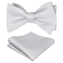 Alizeal Mens 2pcs Polka Dot Self Tied Bow Tie and Pocket Square Set, silver