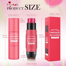 LOKFAR Cream Blush Stick for Cheeks Blush Makeup - 2 in 1 Multi Stick Blush for Cheeks Tint & Eyes & Lips, Cheek Makeup Stick Makeup Blush with Brush, Waterproof Creme Blush (#02 Rose Red)