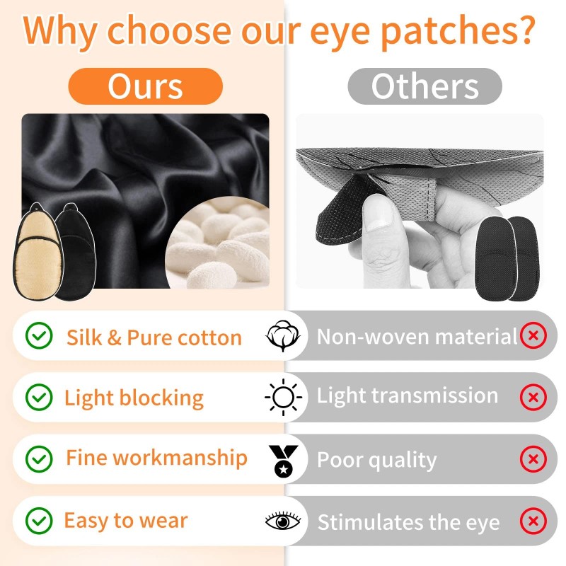 Ezakka Eye Patches Mulberry Silk 3.9x1.8" Medical Over-Glasses for Lazy