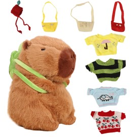 Capybara Plush Toy, 23 cm Capybara Cuddly Toy Set, Cartoon Plush Toy, Plush Doll Toy with Clothes and Accessories, Children's Figure Plush Toy, Stuffed Animal Toy for Boys and Girls