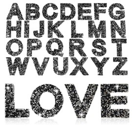 Morcheiong 52Pcs Rhinestone Letter Patches A-Z, Self Adhesive & Iron On Rhinestone Letters Alphabet for Fabric Clothing (Black)