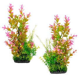Aquarium Plants 2-Pack Plastic Fish Tank Decor Pink Gradient