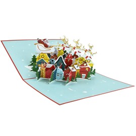 Christmas Santa Claus in Sleigh with Reindeer Pop Up Greeting Card