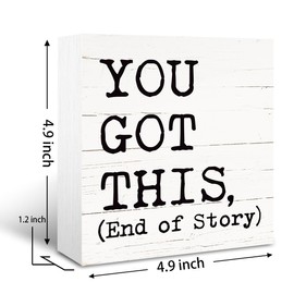 Inspirational Wooden Box Signs, Desk Decor Art, Farmhouse Decorations Sign for Home Bedroom Apartment Office Workplace Living Room Business Decor, You Got This End of Story Sign, White