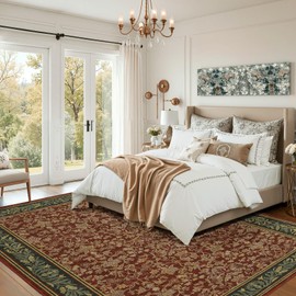 GarveeHome Washable Rug 9x12 Area Rugs for Living Room, Boho Rug Non Slip Vintage Low Pile Large Rugs for Bedroom, Dining Room, Stain Resistance Non-Shedding Accent Carpet for Office, Red