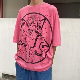 Sukuna Curse Pink Tee Anime Jujutsu Kaisen T-Shirt Short-Sleeved Top Gift For Anime Fans Anime Lover - Size: XL