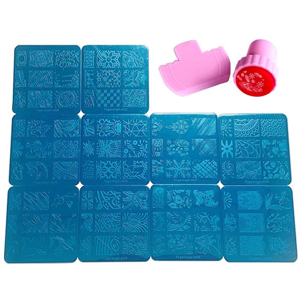 FingeAngel 10PCS Nail Plates +1 Nail Stamper + 1 Nail